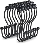 Goowin Shower Curtain Hooks, 12 Pcs Shower Curtain Rings, Stainless Steel Black Shower Curtain Ho...
