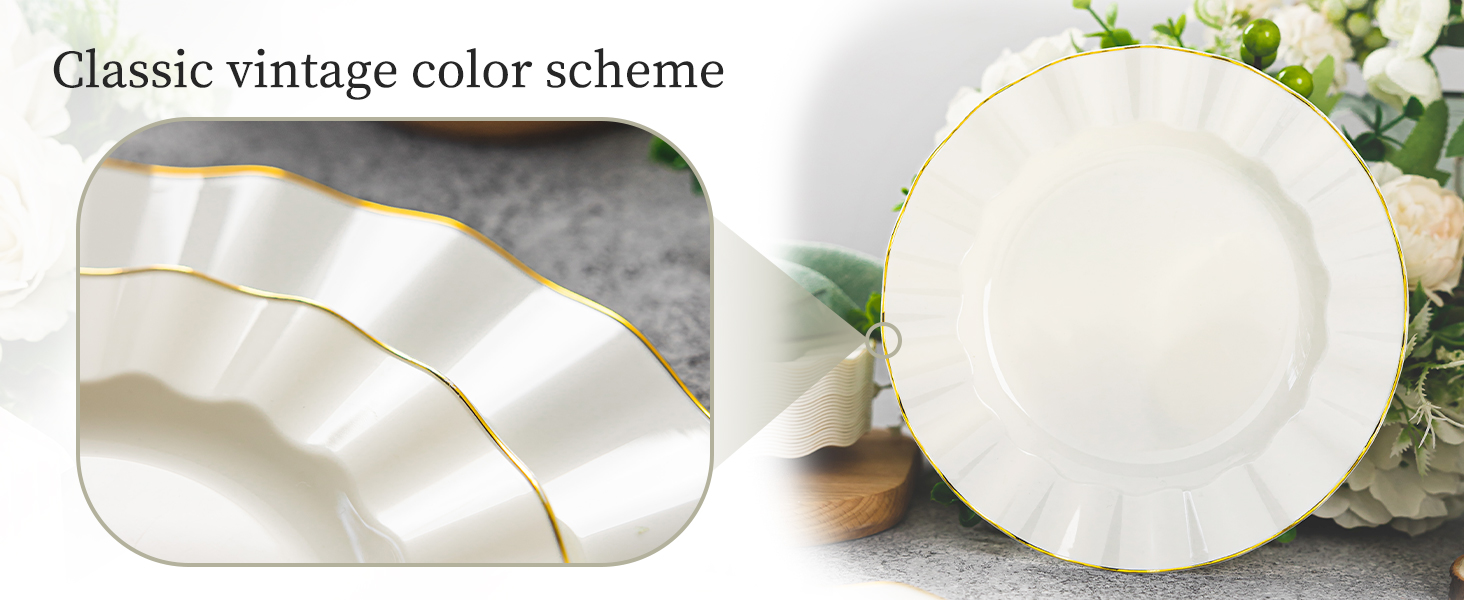 gold plastic plates and silverware
