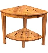 Dynamic-top 15.75" Teak Corner Shower Bench for Inside Shower, Wooden Shower Stool with Storage S...