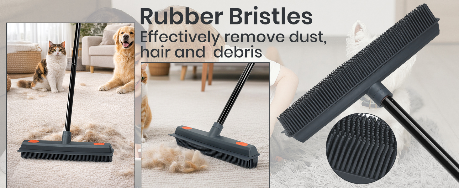 pet hair broom with rubber bristles remove dog hair better