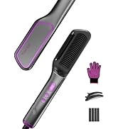 Hair Straightening Brush Hot Oil 9 Temp Ionic Hair Straightener Comb with LED Display, Fast Heati...