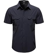 JEMITOP Mens 4-Way Stretch Lightweight Outdoor Shirt Meshed Back-Vent Short Sleeve Button Down Sh...