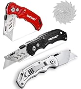 HAUTMEC 3-Pack Folding Utility Knife, Heavy-Duty Aluminum Box Cutter with Quick-Change Blades & L...
