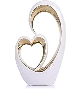 oliruim White Gold Ceramic Heart Statues Decor, Abstract Home Sculptures for Bedroom Decor, Weddi...