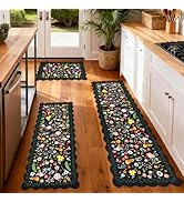 CQKEDMA Scalloped Kitchen Rugs Sets of 3, Kitchen Mat Non Slip Washable, Kitchen Mats Cushioned A...