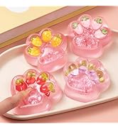 4Pcs Handmade Clear Taba Cat Paw Squeeze Toys, 2.75in Fruit Cat Paw Squishy Stress Relief Squishi...