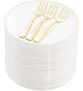 Festiva 200Pcs Gold Dessert Plates 6.3" with Forks 5"- Small Disposable Dessert/Cake/Appetizer Pl...