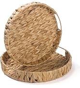 2 Pack Round Woven Tray, Water Hyacinth Serving Basket, Decorative Wicker Tray for Coffee Table, ...