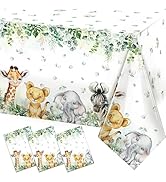 TREWAVE 3 Pcs Jungle Safari Animal Tablecloths Wild Animals Plastic Table Cover Wild Creatures Pr...