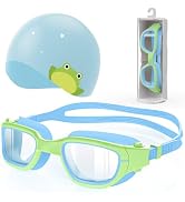 Zeligerstar Kids Swim Goggles with Silicone Swim Cap, Swimming Goggles for Kids 6-14, Anti-Fog UV...