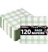 yntra Sage Green Gingham Disposable Paper Napkins, 120 Pcs — Soft, Absorbent Plaid Party Napkins ...