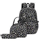 ETAISHOW Black 3Pcs Flower Backpack for Girls with Lunch Box Kids Bookbag for Elementary School S...