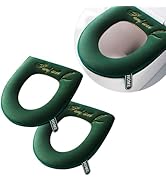 timecity 2 PCS Warmer Toilet Seat Cover with Zipper Lid Lifter Handle Set Toilet Seat Pads Washab...