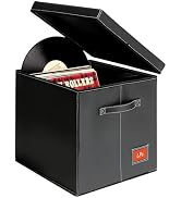 yoyobubu Black Faux Leather Vinyl Record Storage Box – 12-Inch LP Record Holder & Case with Lid –...