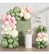 CVPARTYON Pink and Green Balloon Arch Kit 120pc Sage Green Pink Ivory White Thick Latex Balloon D...