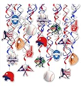 HonuGoGo Baseball Hanging Swirl Decorations, 18PCS Ceiling Streamers Set with Pre-Assembled Hooks...