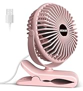 BESKAR Portable Small Clip on Fan with USB Cord Powered, 3 Speeds Strong Airflow, Personal Fan wi...
