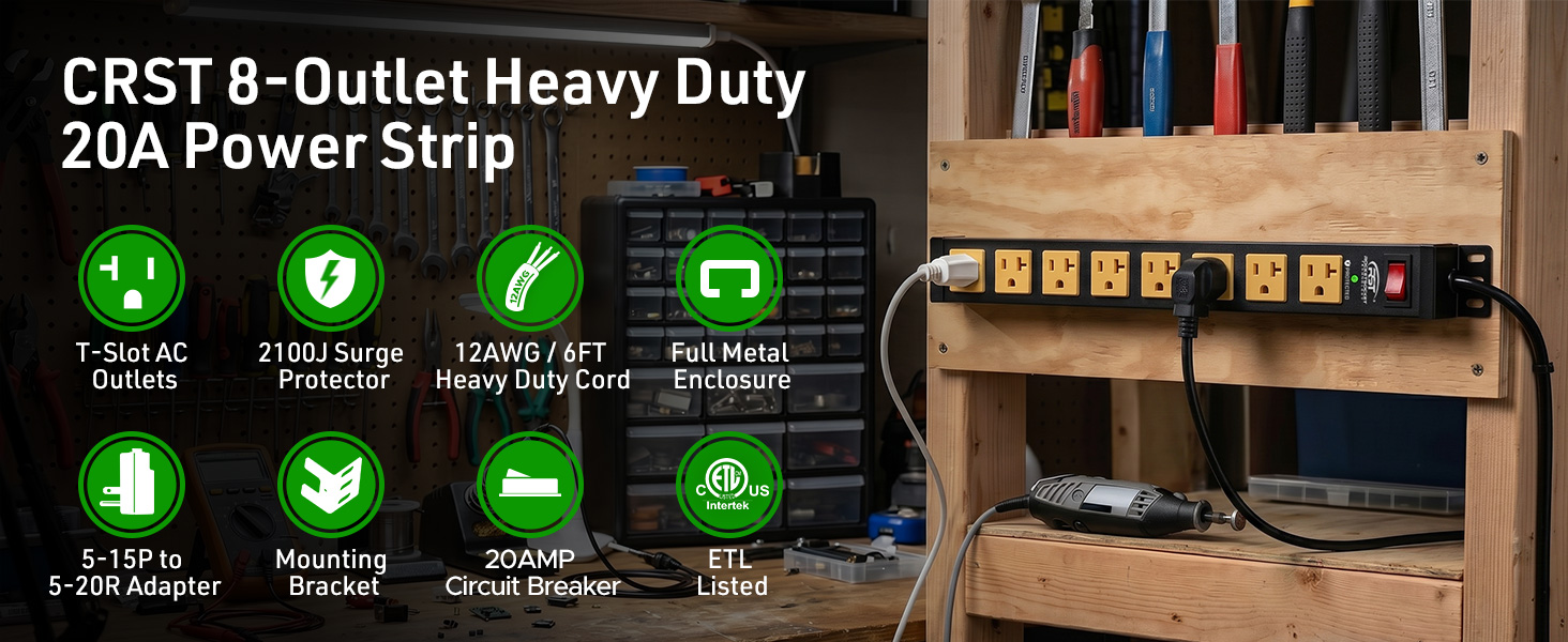 CRST 20Amp heavy-duty power strip