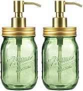 Amolliar Mason Jar Liquid Soap Dispenser, 16OZ Green Glass Hand Soap Holder, Stainless Steel Pump...