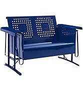 Crosley Furniture Bates Retro Metal Outdoor Loveseat Glider, 2-Person Rocking Patio Bench for Por...