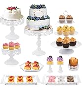 Jucoan 10 PCS Metal Cake Stand Set, White Metal Cupcake Holder Pastry Fruits Candy Serving Tray P...