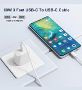USB C to USB C Cable for MacBook/iPad/Samsung,2 Pack 60W Usbc to Usbc Cord 3 feet,Type Charging C...