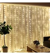 HXWEIYE 300LED Fairy Curtain Lights for Bedroom Warm White, 3mx3m 8 Modes USB Plug in Window Chri...