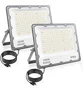 200W LED Flood Lights with Plug, Outdoor Security Lights Wall Fixtures 6500K 20000LM Illumination...