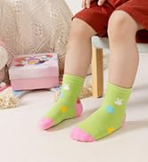 AMENLAN Baby Girls Grips Socks Kids Anti Skid Toddler Infants Non Slip Cotton Crew Socks 12 Pairs