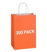 Mlyta 300 Pack 5.25x3.25x8.5 Inch Small Orange Kraft Paper Gift Bags with Handles Bulk for Goodies