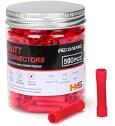 HKS 200 PCS Vinyl Insulated Butt Connector - Red 22-16 AWG - Electrical Connectors - Tinned Red C...
