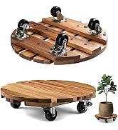 2Pack Plant Caddy Stand with Wheels: 12" Round Rolling Plant Stand with Lockable Casters - Acacia...