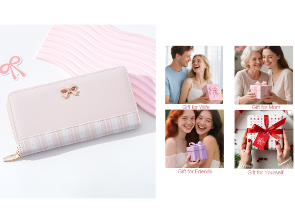 large cash bow wallet long zipper wallet cute phone wallets zip around wallets for women