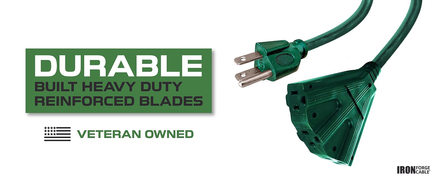 Green Extension Cord with 3 Electrical Power Outlets