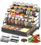 DTUQYX Spice Rack Organizer for Cabinet: 4 Tier Adjustable Spice Rack Organization with Drawer, D...