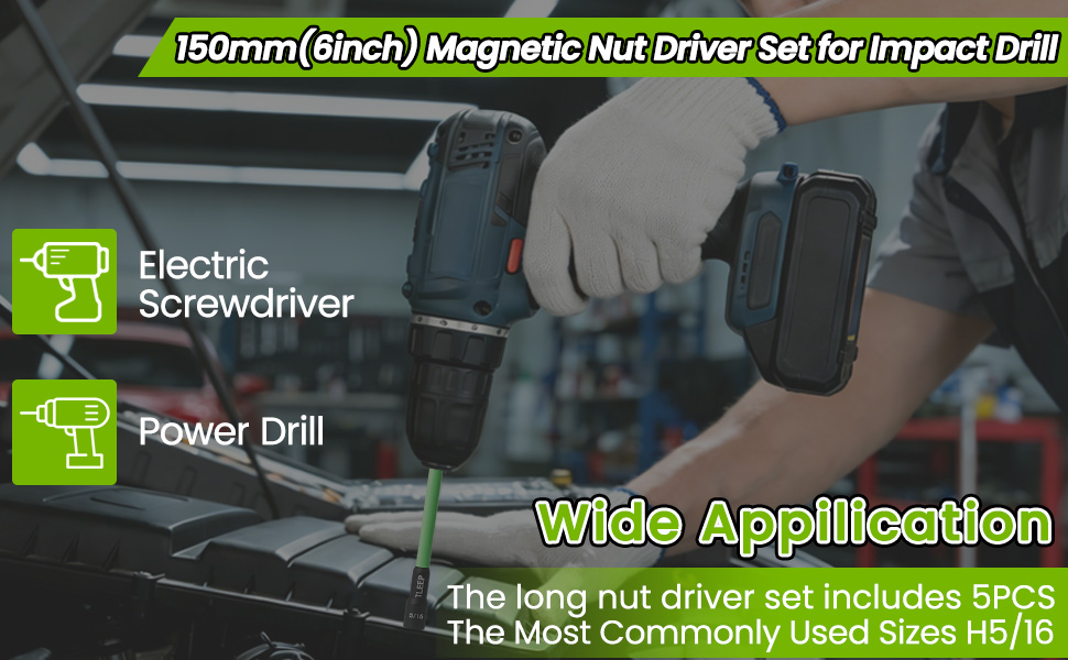 150MM 5/16" Magnetic Power Nut Driver Set for Impact Drill