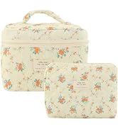 LYDZTION 2PCS Floral Quilted Makeup Bag Set for Women,Cosmetic Bag Coquette Travel Makeup Bag Pou...