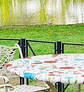 misaya Round Fitted Tablecloth with Elastic Edge, 100% Waterproof Oil Proof Plastic Table Cover, ...