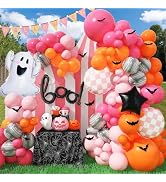 Jobkoo Halloween Balloon Arch BOO Halloween Decor Ghost Star Foil Balloons Pink Orange Latex Ball...