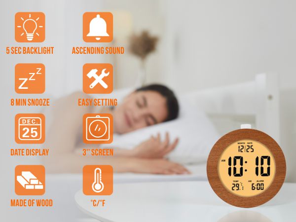 wooden digital alarm clock