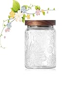 Vintage Glass Jar with Wood Lid - 24 OZ Airtight Storage Container for Kitchen Pantry Bathroom, D...