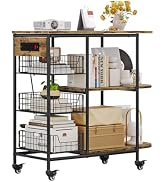 LINZINAR Kitchen Bakers Rack with Power Outlet Coffee Bar Table 3 Tiers Microwave Oven Stand with...