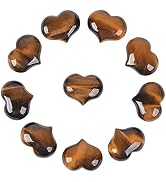 Natural 10pcs Yellow Tiger Eye Gemstone Healing Crystal 1 inch Mini Puffy Heart Pocket Stone Iron...