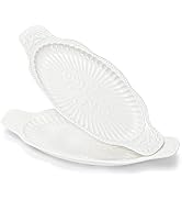 Suwimut 2 Pack Porcelain Oval Serving Platters, 14 Inch Large Embossed White Serving Plates for E...