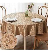 smiry Round Table Cloth, Waterproof Heavy Duty Vinyl Tablecloths, Wipeable Washable Table Cover f...