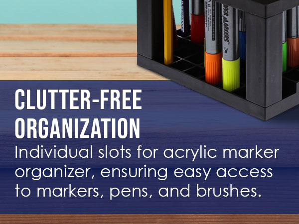 60-slot organizer for markers, pens, and brushes keeps art tools neat, visible, and easy to grab