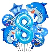40 Inch 8 Balloon Number, Cute Blue Shark Balloons, Giant Foil Number 8 Balloons for Anniversary ...