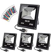GLW 20W RGB LED Flood Lights Color Changing Floodlight with Remote Control IP65 Waterproof Outdoo...