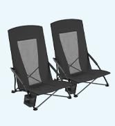 SONGMICS Set of 2 Portable Beach Chairs for Adults, Max. Load 330 lb Each, High Backrest, Cup Hol...