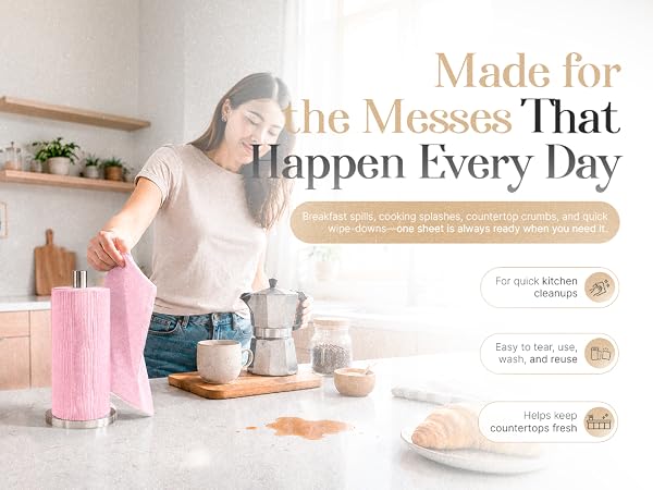 Reusable 20-sheet microfiber cleaning roll for quick kitchen cleanup, spills, and everyday cleaning